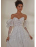 Beaded Ivory Lace Tulle Corset Back Fairytale Wedding Dress